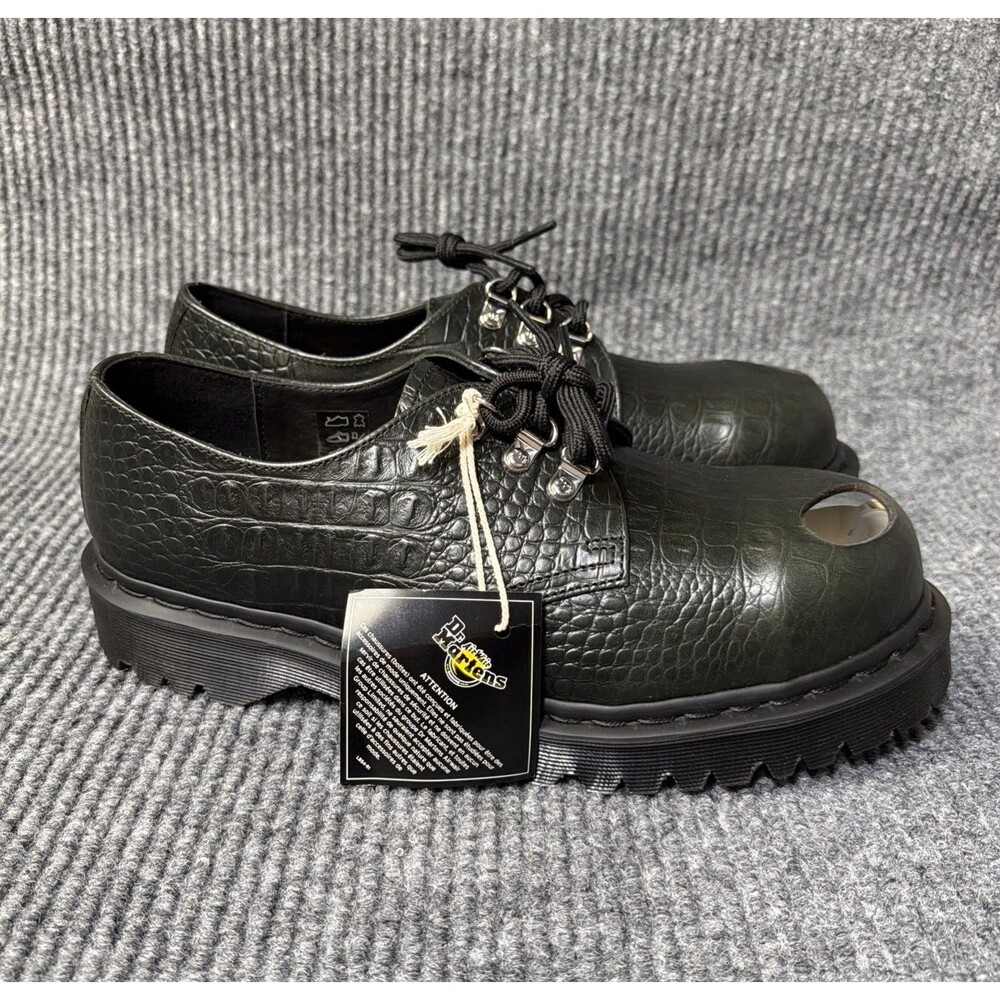 Dr Martens 1461 Bex Steel Toe Shoes Men 10 Croc Embossed Leather Forest Green